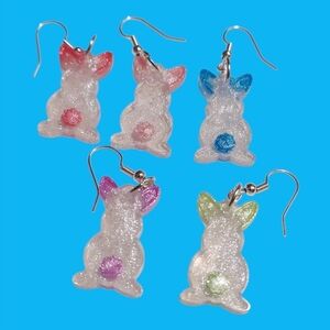 Easter Bunny Rabbit Earrings Handmade Pearlescent Resin Choose Your Color